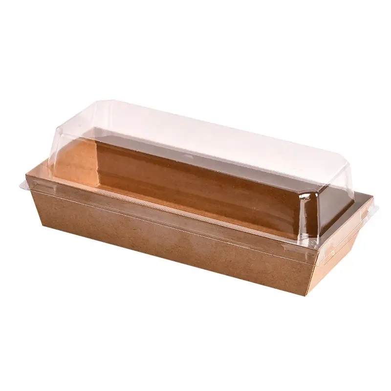 Disposable Pastry Dessert Tiramisu Cake Food Container Packaging Box Takeaway Sushi Catering Kraft Paper with clear Plastic