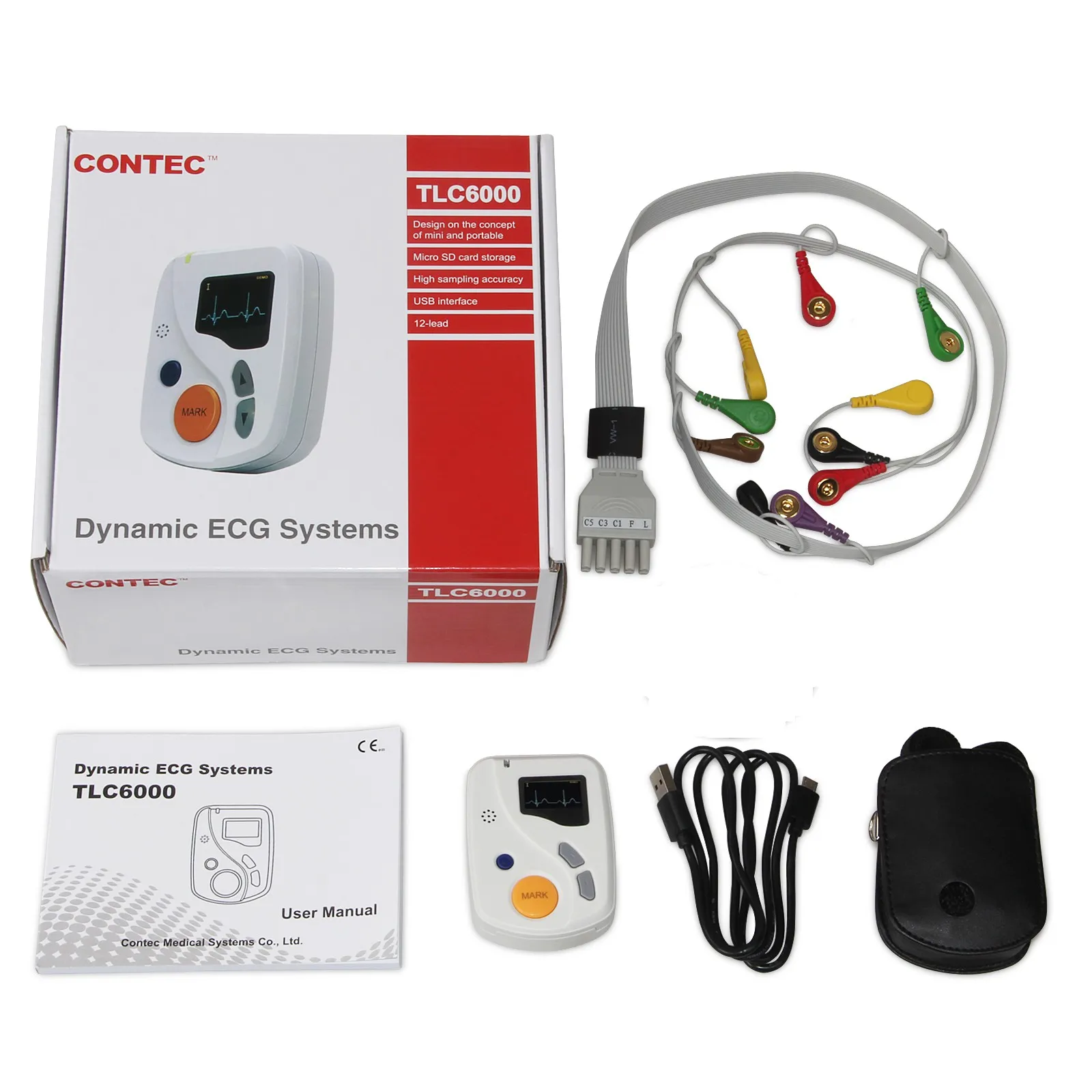 CONTEC TLC6000 CE 24 hour record 12 lead Digital Holter ECG monitor, ECG holter for hospital