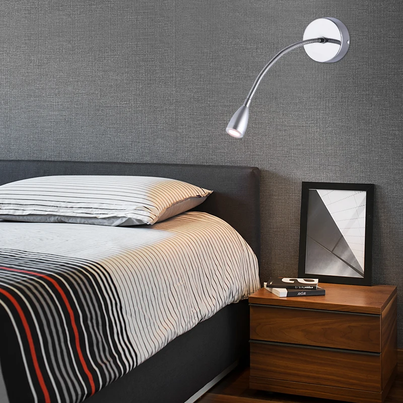 Aluminum Silver 3W Flexible Hose Led Read Bedside Table Lamp Book Reading Light with switch pipe light LED beside wall light