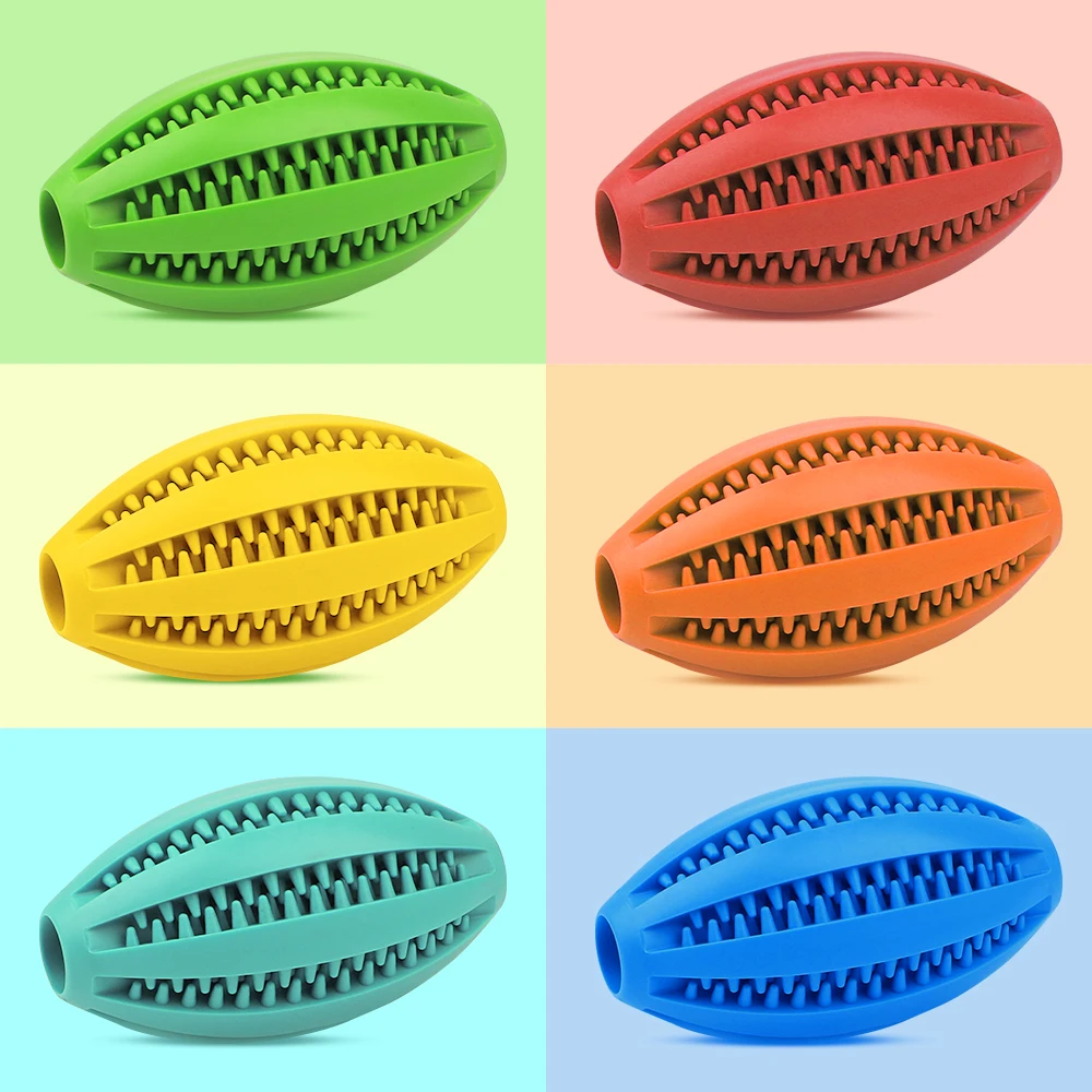 New Rubber Treat Rugby Oral Ball Tooth Cleaner Dog Cleaning Chew Toys Indestructible Pet Olive Dog Chew Ball