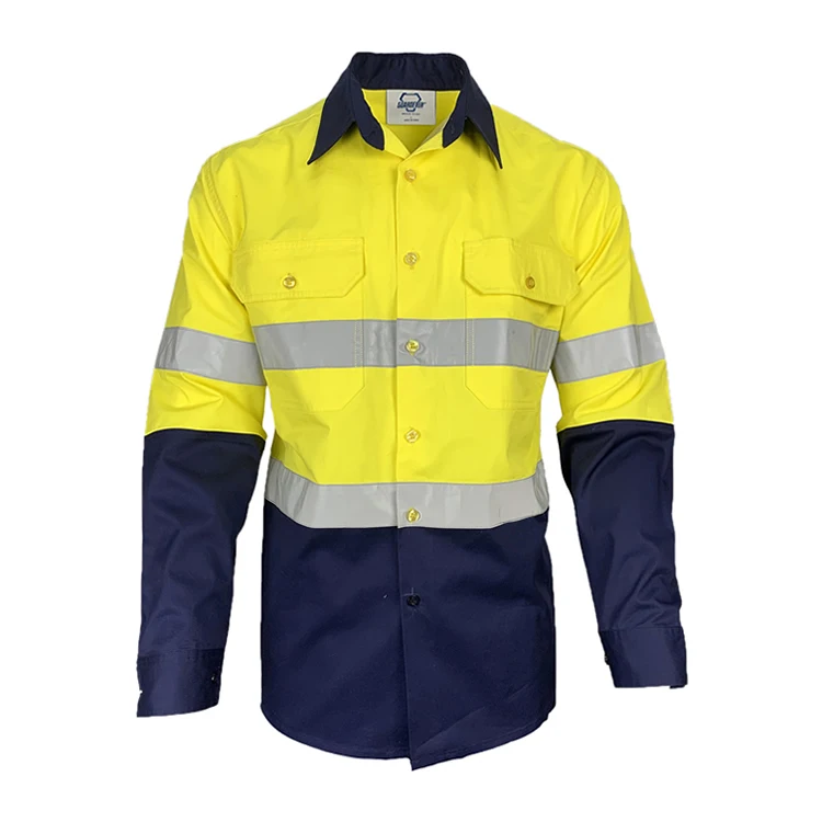 Factory Supply High Visibility Long Sleeve Hi Vis Yellow Reflective Safety Work Shirt
