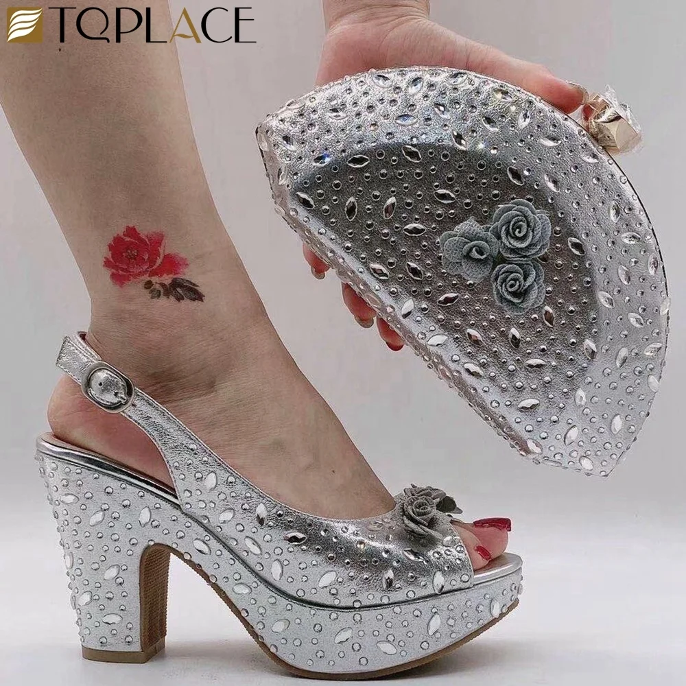 Purple Color  Shoes with Matching Bags High Quality African Shoe and Bag Set For Party In Women Nigerian Shoes and Bag Set