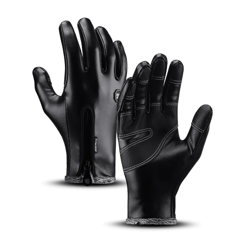 
PU Leather Gloves Men Touch Screen Full Finger Gloves Women Driving Cycling Universal Outdoor Sports Winter Gloves with Fleece 