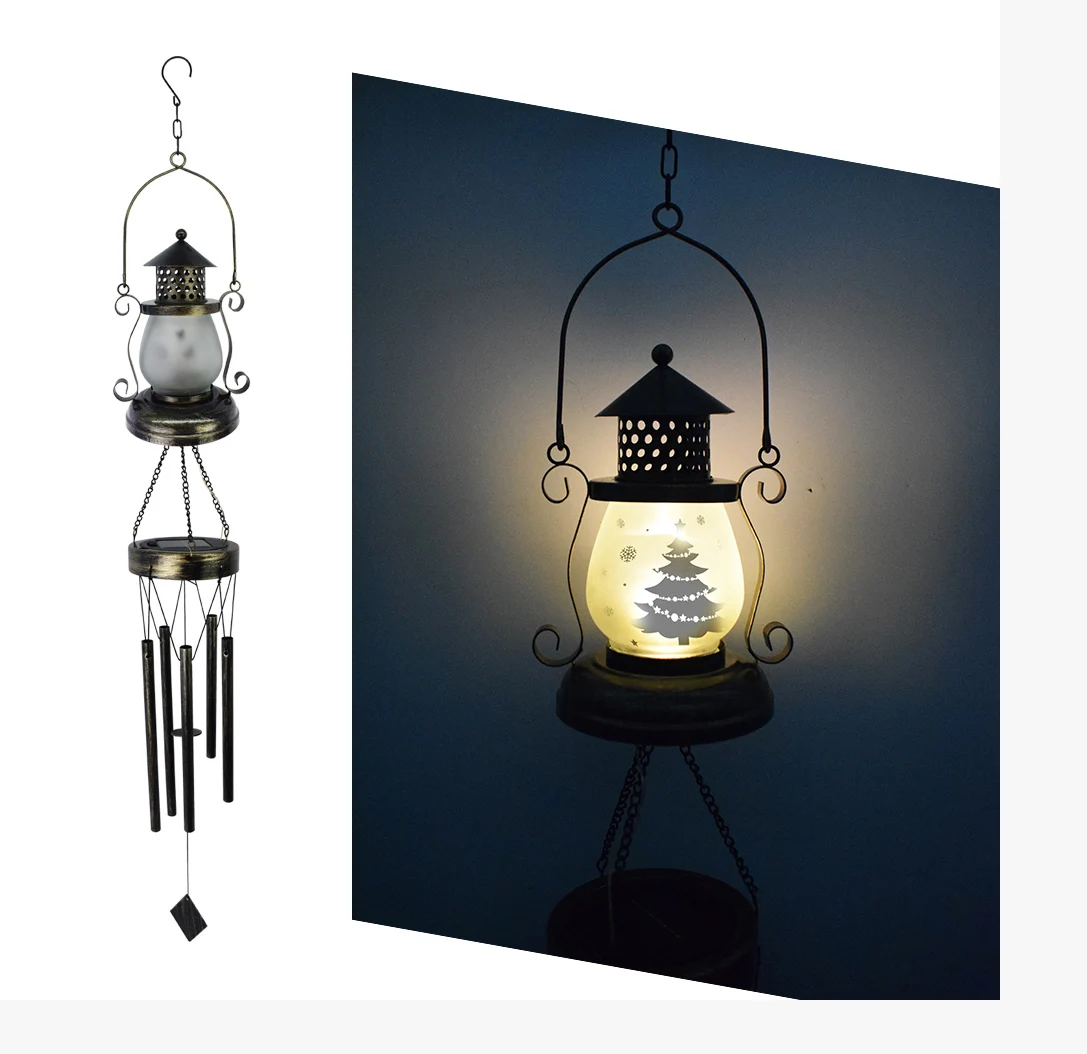New design  hot sale The lamp bells Solar metal and glass pet memorial wind chime christmas lantern wind chimes
