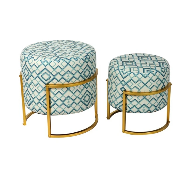 Bailey Velvet Round Storsge Ottoman  Pouf  with Metal Legs