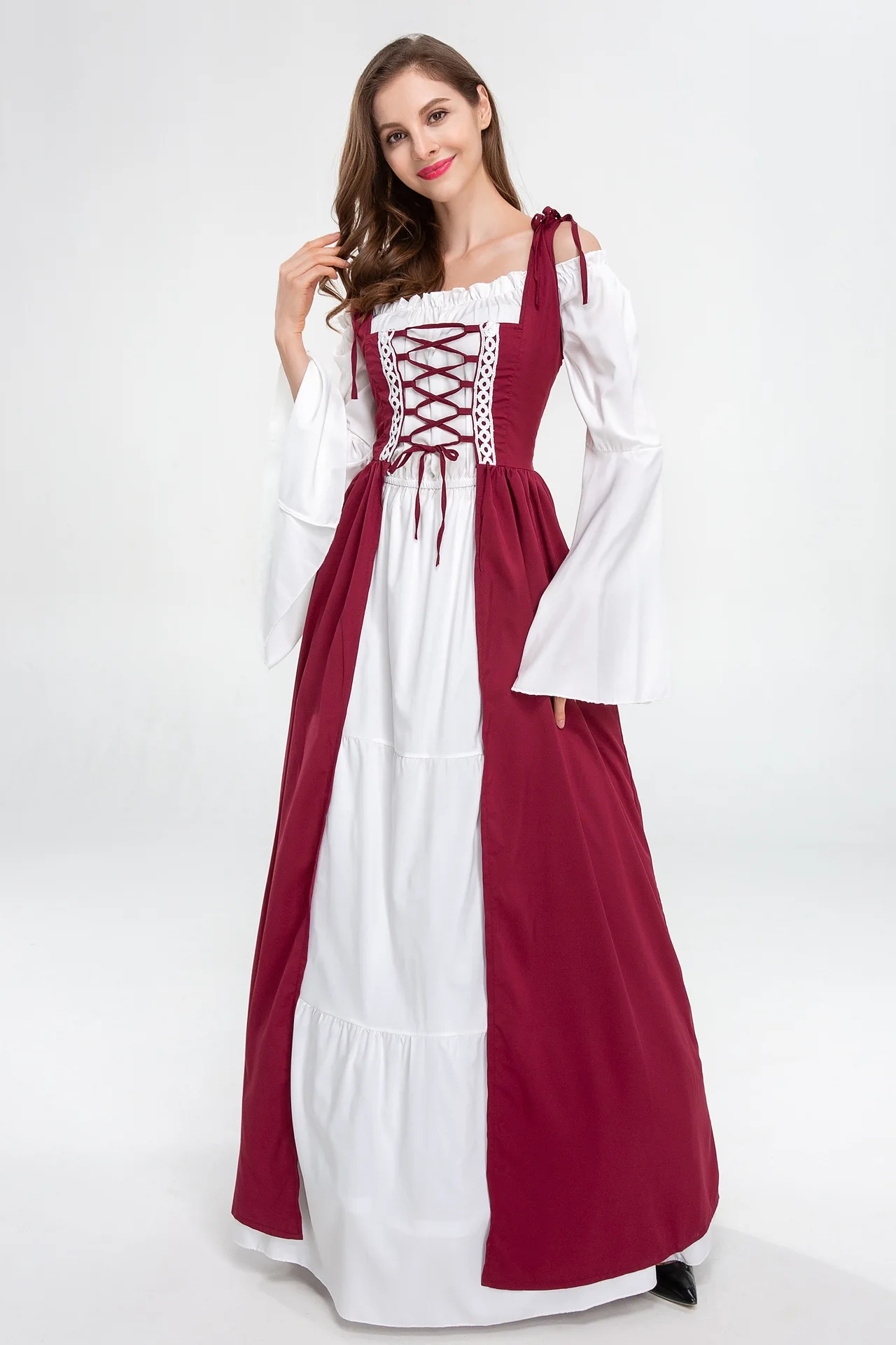 High Quality Adults Square Neck Bundle Corset Medieval Renaissance Vintage Princess Dress Halloween Costume for Women