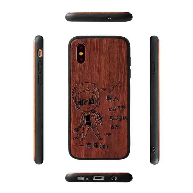 New Products Custom Luxury Laser Wood Mobile Phone Accessories For Iphone X Flexible Pc Bumper Mobile Cases Cover for Samsung