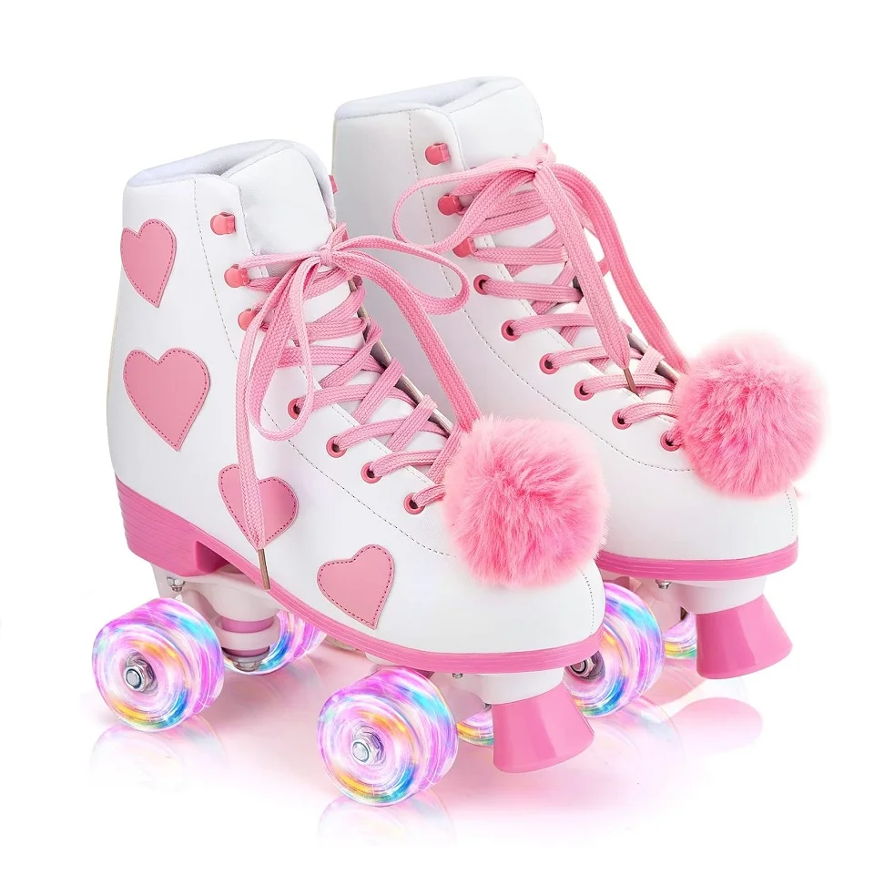 Manufactures Black Quad Flashing Roller Skate Shoes LED Light Up PU Wheels Patines Para Nias