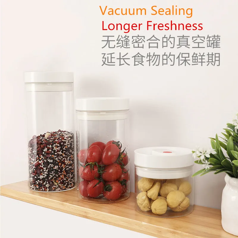 1200ML STAINLESS STEEL Glass Food Container One-button Sealed Tank Vacuum Fresh-keeping Jar Round Storage Boxes & Bins organizer
