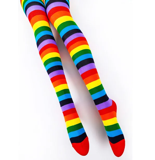 Women knee high stocking rainbow colorful cotton custom logo socks
