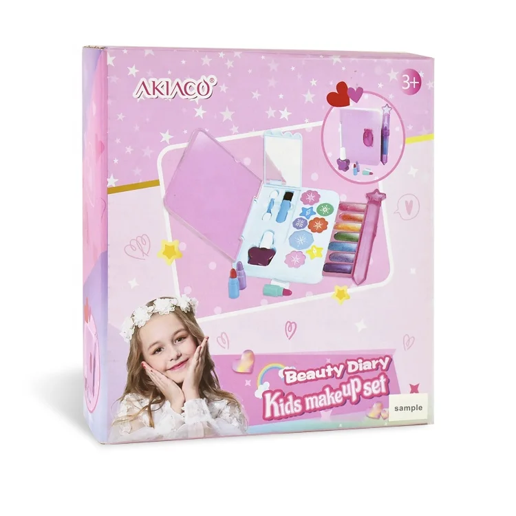 Akiaco Play Makeup for Little Girls with Ruby Bow Cosmetic Case Kids Makeup Kit for Girl