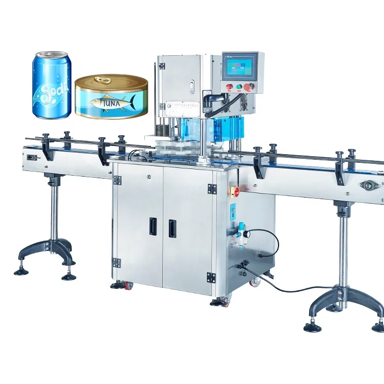 Guangzhou Factory Fully Automatic Weed Food Tin Cans Sealing / Sealer Machine Tuna Popcorn PET Canning Machine Can Sealer