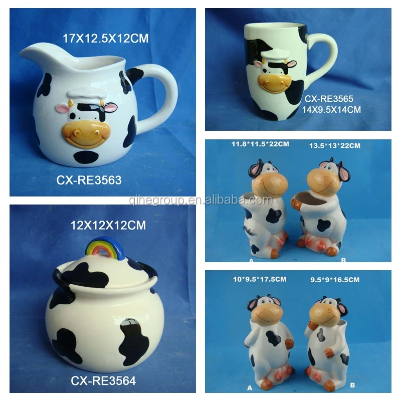 
Cow shape airtight canister custom ceramic cow food canister seal canister 