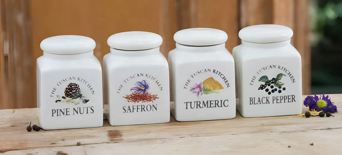 Modern Home Factory Direct Porcelain Ceramic Spice Containers Covered Turmeric for Pine Nut, Black Pepper