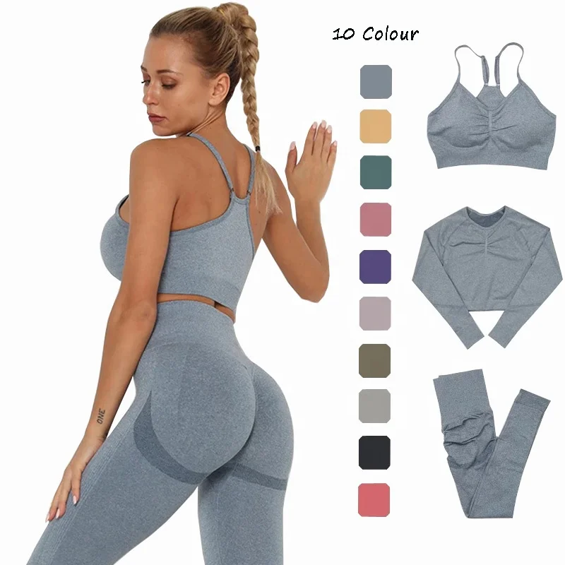 High Waist Yoga Set Gym Fitness Leggings Sets  Womens Seamless Workout Clothes