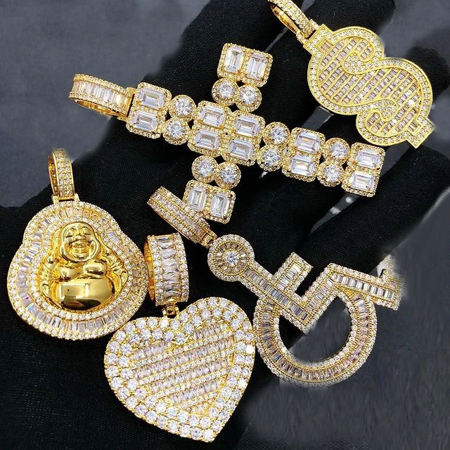 iced out bling hip hop men boy jewelry custom trendy dollar $ money bag letter baby bear pendant necklace