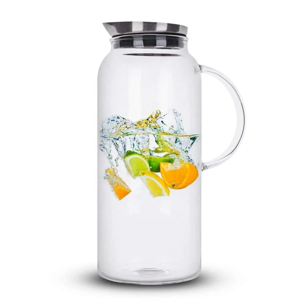 Chinese Supply 1000ml Glass Jar Water Carafe tea Jug With Stainless Steel Lid