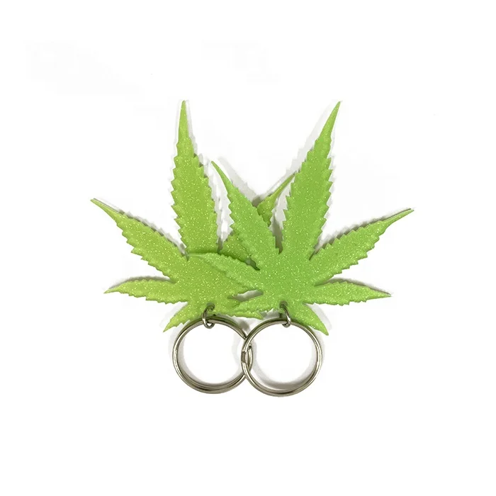 High Quality Bling Style Custom Die Cut Creative Glitter Leaf Acrylic Keychain