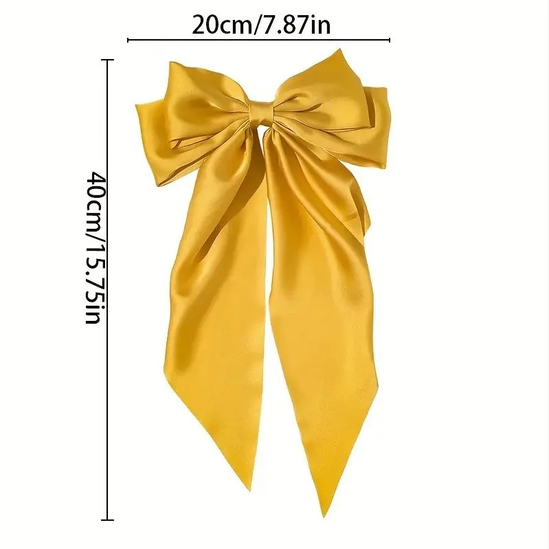 Top Custom logo Luxury Silk Satin Bow Duck Hairpins Accessories Girls Women Elegant Black Bowknot Hairgrips Long Bow Hair Clips