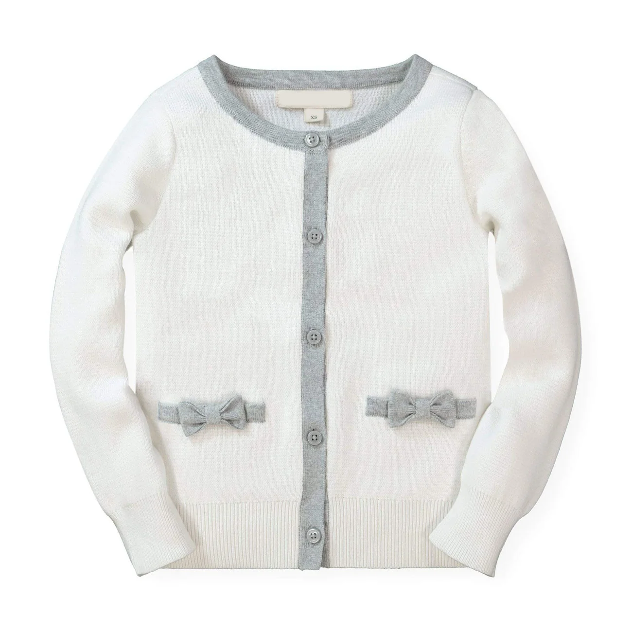 
Custom Pocket Bow Long Sleeve Knitted Crewneck Sweater Girls Cardigan 