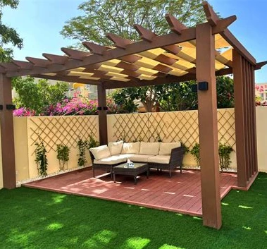 Customized Fashion Design Wood Grain Gazebo Exquisite Garden WPC Durable Pergola Decoration Porch