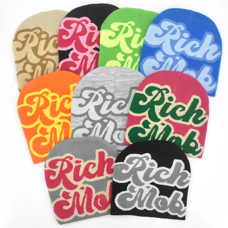 Top Sale Winter Autumn Letters Knitted Beanie Hats Unisex Outdoor Jacquard Acrylic Beanie Caps High Quality Hip Hop Cool Beanie