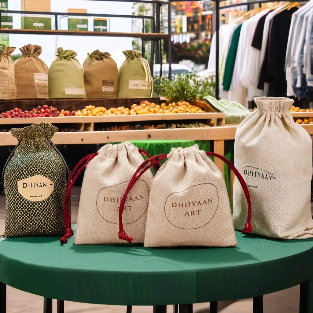 Изготовленный на заказ экологически чистый хлопковый льняной мешок на шнурке Подарочный мешочек для вторичной переработки ленты с логотипом упаковочный мешок для пыли