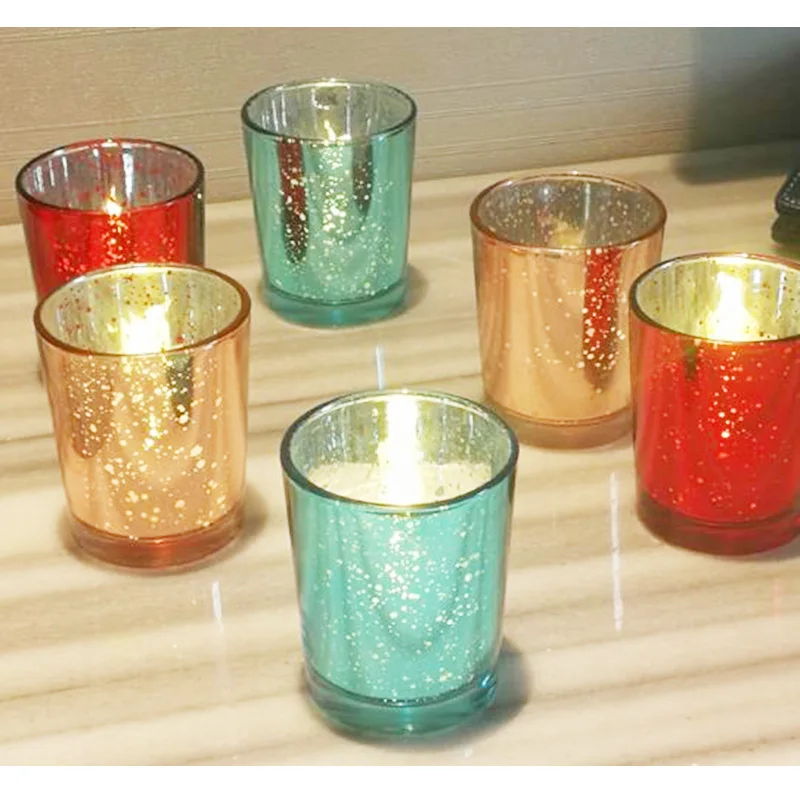 Avertan Xuzhu  wholesale 30ml Christmas Multi size custom color Gold/silver mercury speckled pillar Glass Candle jar