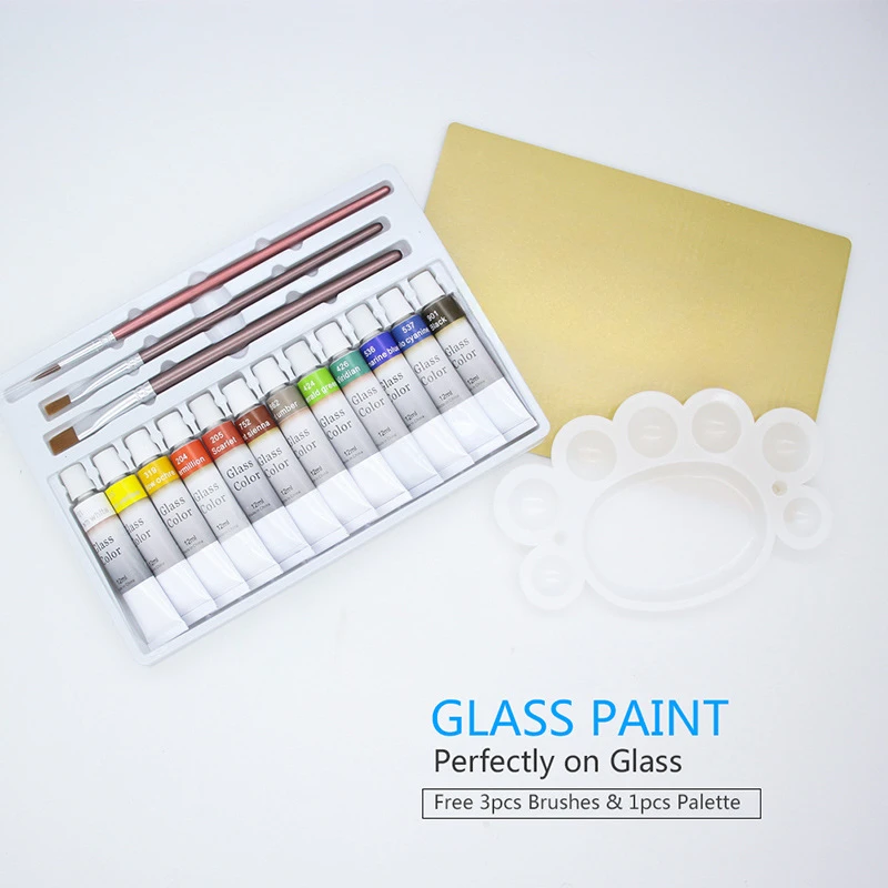 Acrylic Paint 12 colors 12ml glass pigment set for kids glass canvas DIY hand painted paint set