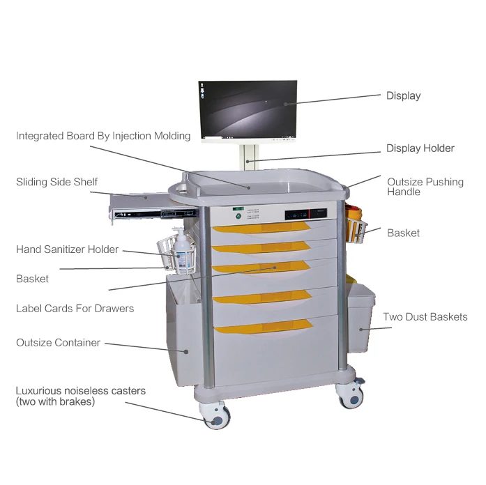 All-in-one Medical ABS Mobile Wireless Nursing Trolley Hospital Furniture