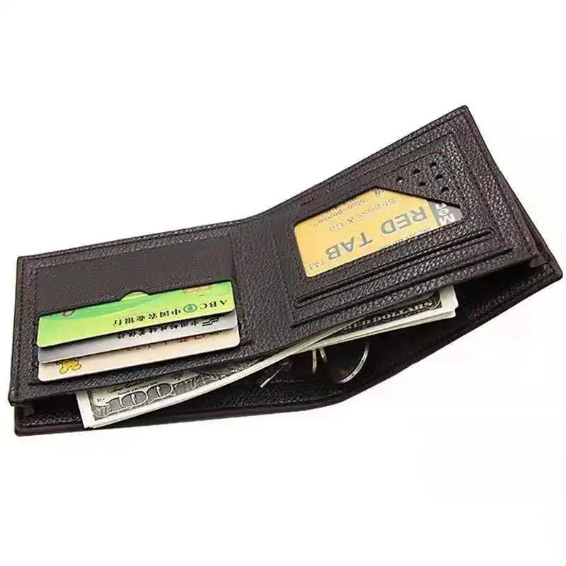 Wholesale designer custom classic casual men quilted wallet 2021 pu leather brown trifold wallet