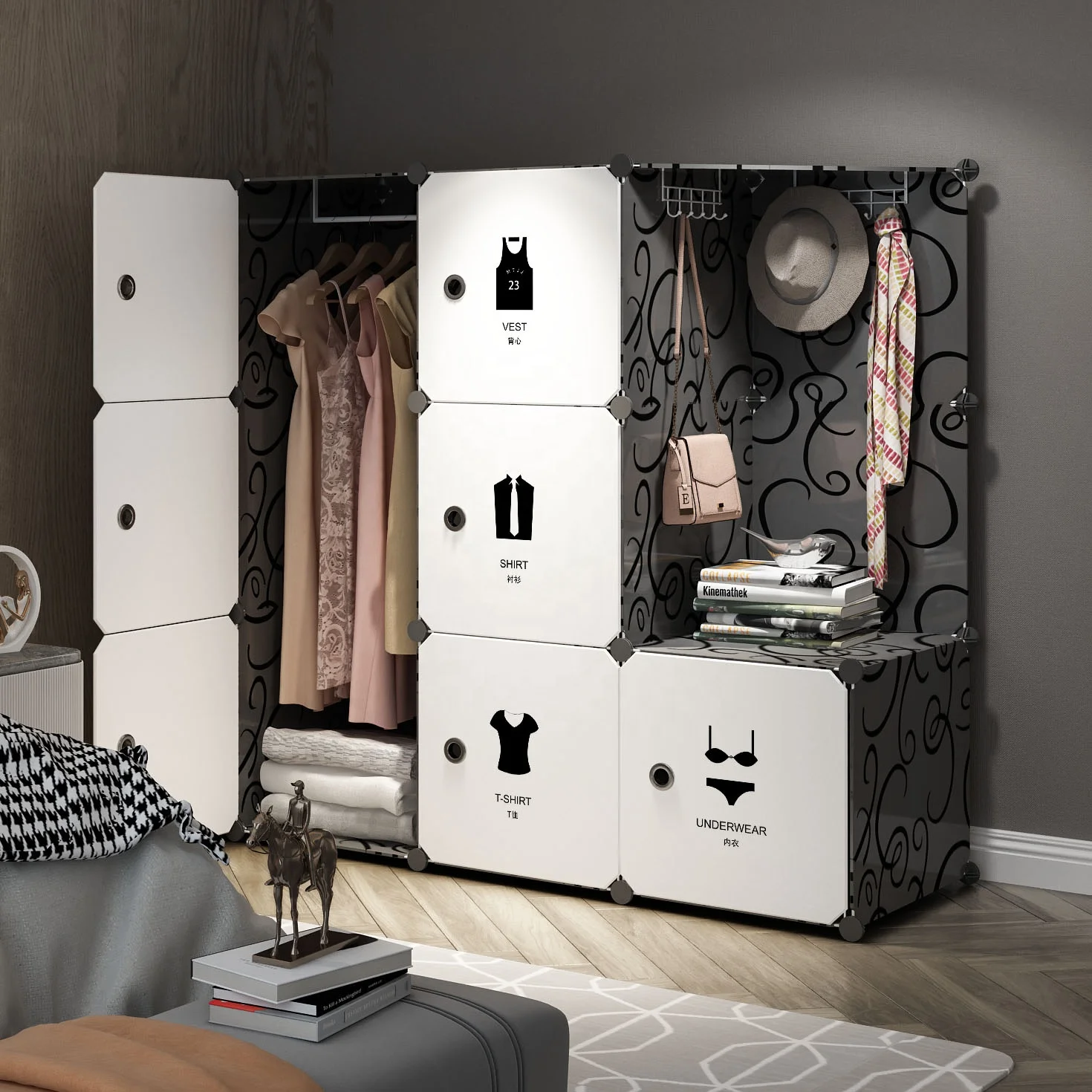 Closet Cabinet with Shelf 2021 Factory Direct Wholesale Portable Plastic Cheap Shipping Wardrobe Foldable Plastic Home Furniture