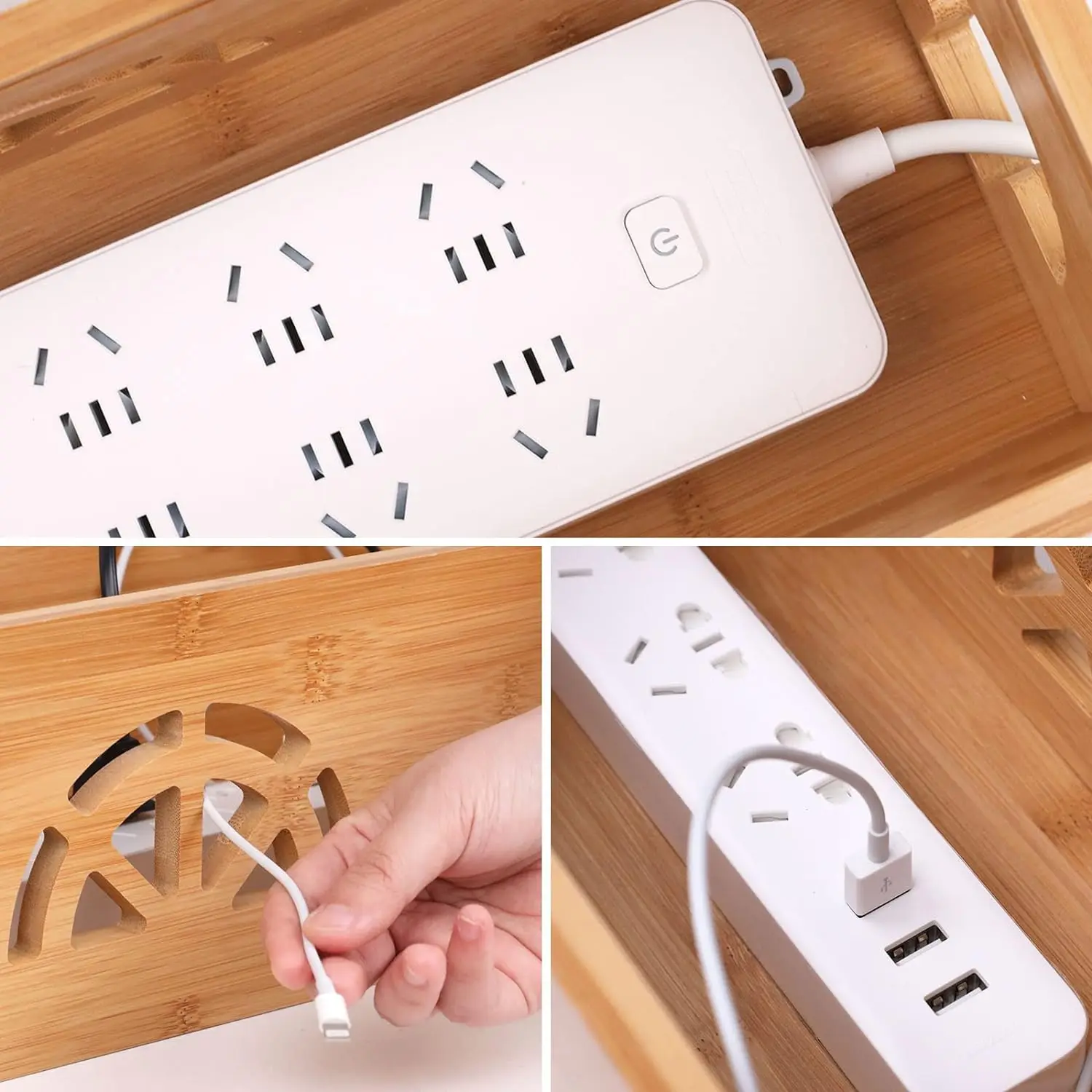 Extra Large Cable Management Box with Lid, Bamboo Cable Box for Cords, Power Strips or Surge Protectors