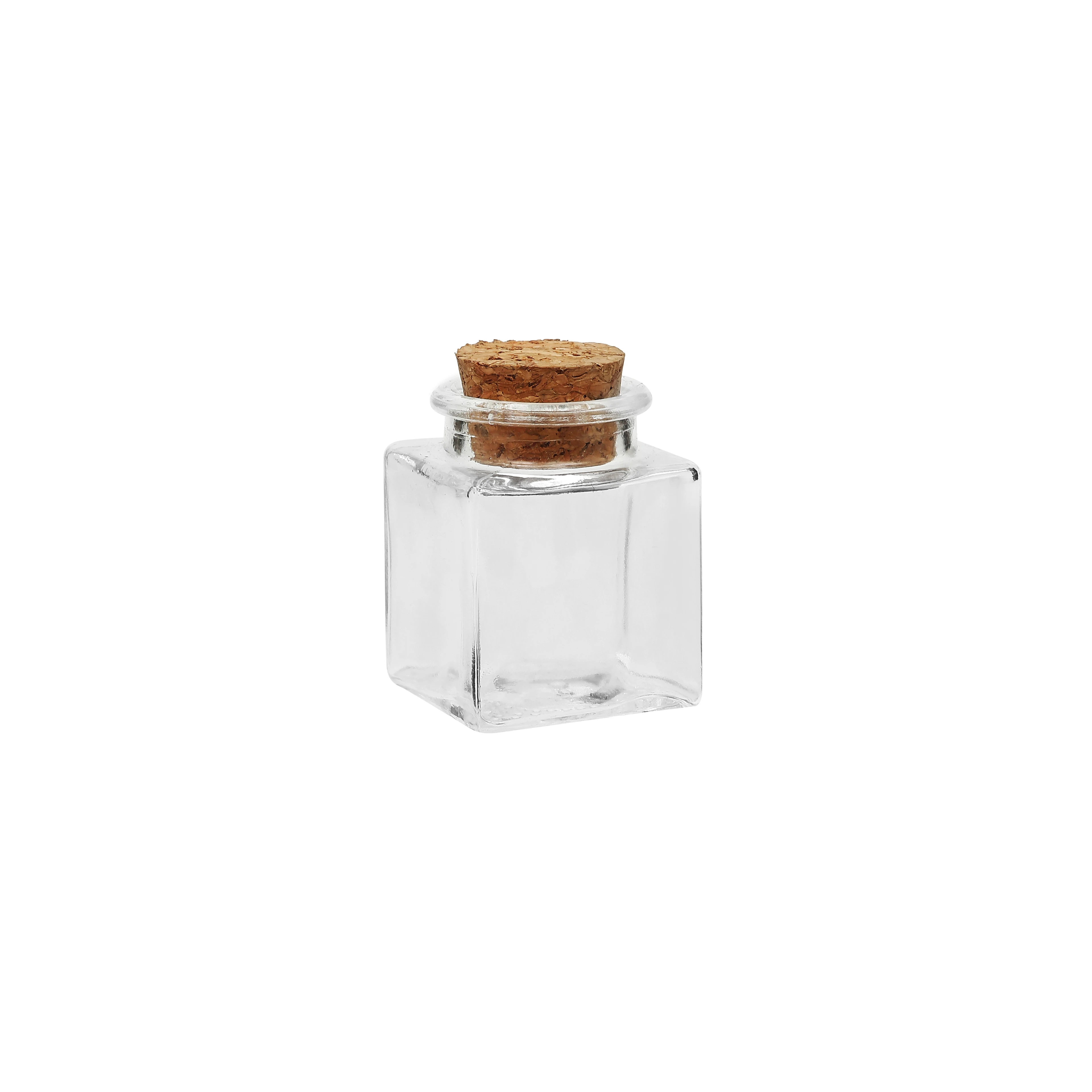 hot selling 50ml 2oz small square spice glass jar with cork lid wooden stopper bottle
