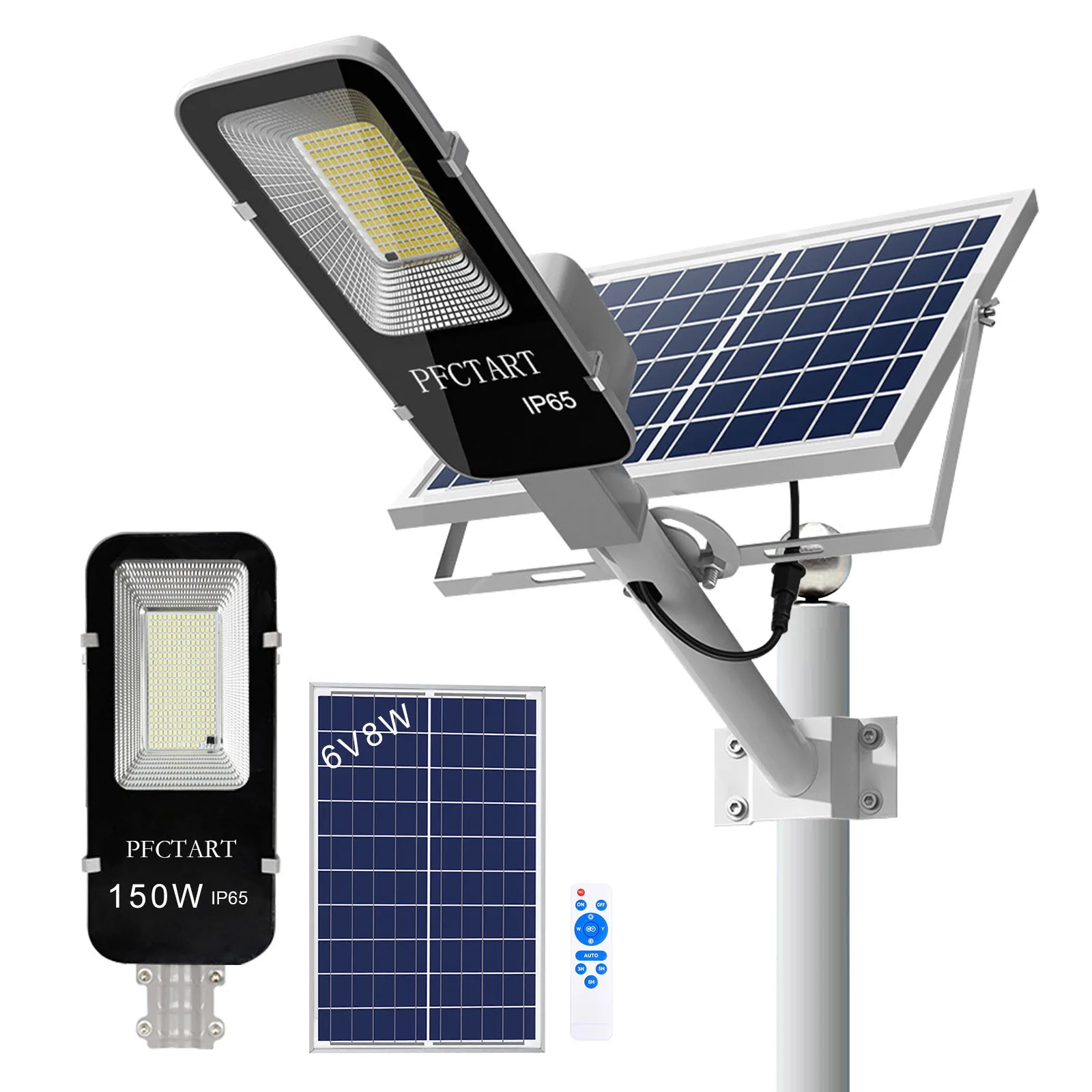 US DE stock 150W Aluminum Outdoor Solar Street Lamp With Remote Control Waterproof Garden Solar light 1000W Solar Street Light