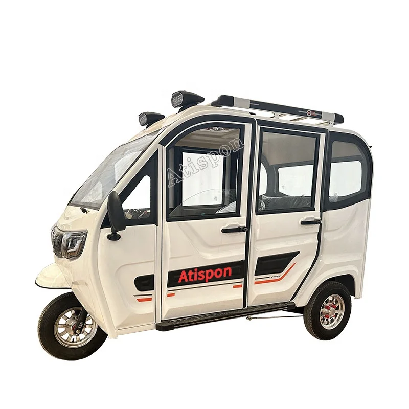 Atispon Enclosed Motorcycle Rickshaw Fat Tire Mini Tricycle Motorized 3 wheel Electric Vehicle