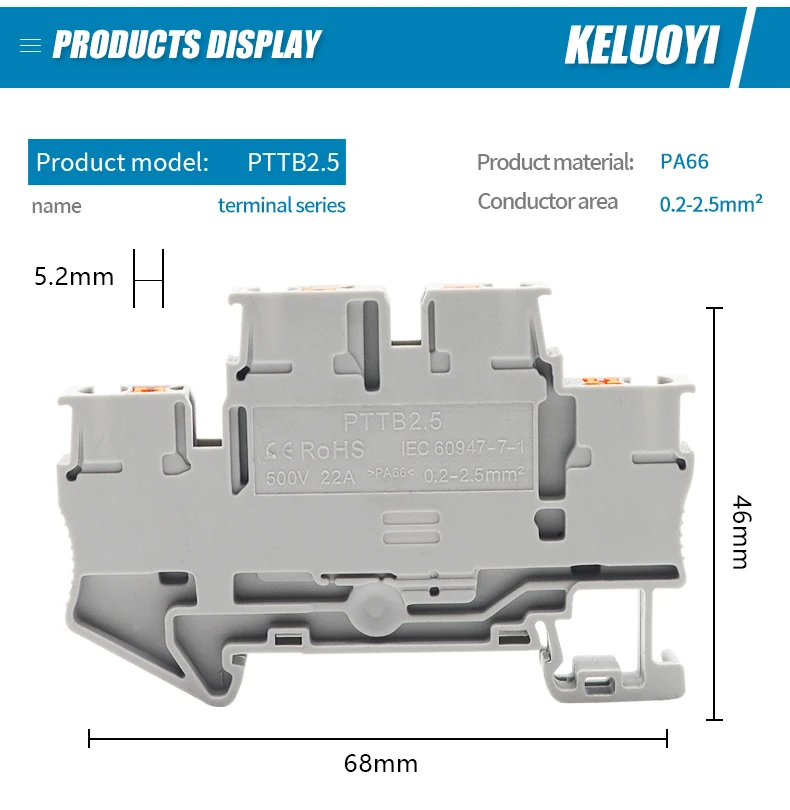 Cloy High quality terminal block connector PTTB2.5-PE din rail terminal block  self-produced terminal blocks