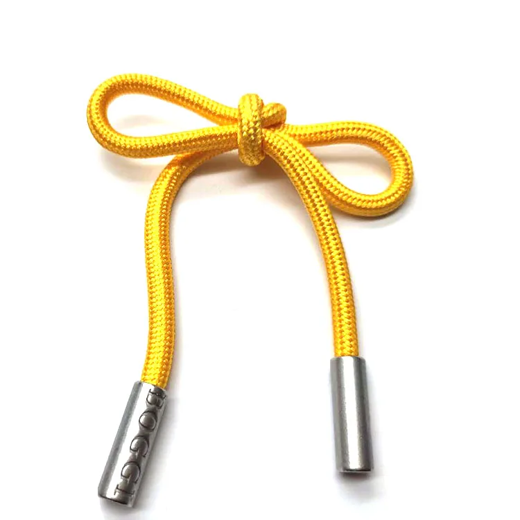 
2020 New Design Golden Yellow Woven Round Garment Drawstring Cord With Metal Tips 