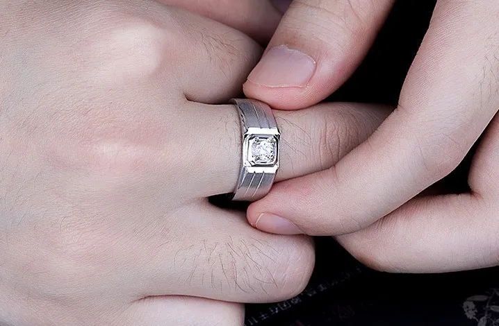 Mens Moissanite Ring PT950 Gold Filled Man Ring Soliatire Diamond Silver Ring 925 Man