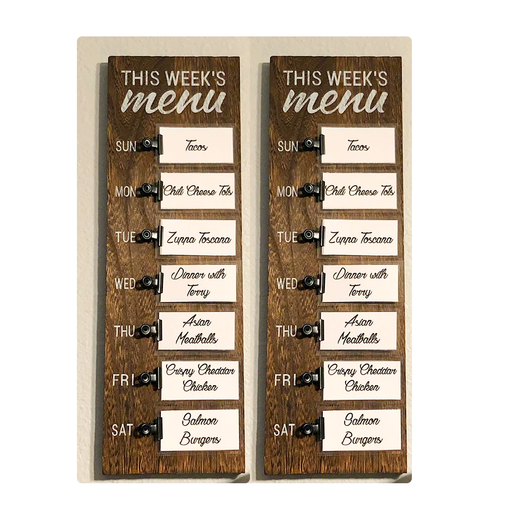 Rustic Menu Planner Wood Sign with Clips and Mini Sticky Note Vintage Farmhouse Kitchen Refrigerator Chalkboard Magnet Display