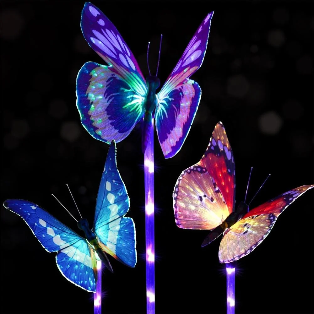 Multi-Color Changing Fiber Optic Butterfly LED Lighting Purple LED Solar Stake Lights for Garden Decoration