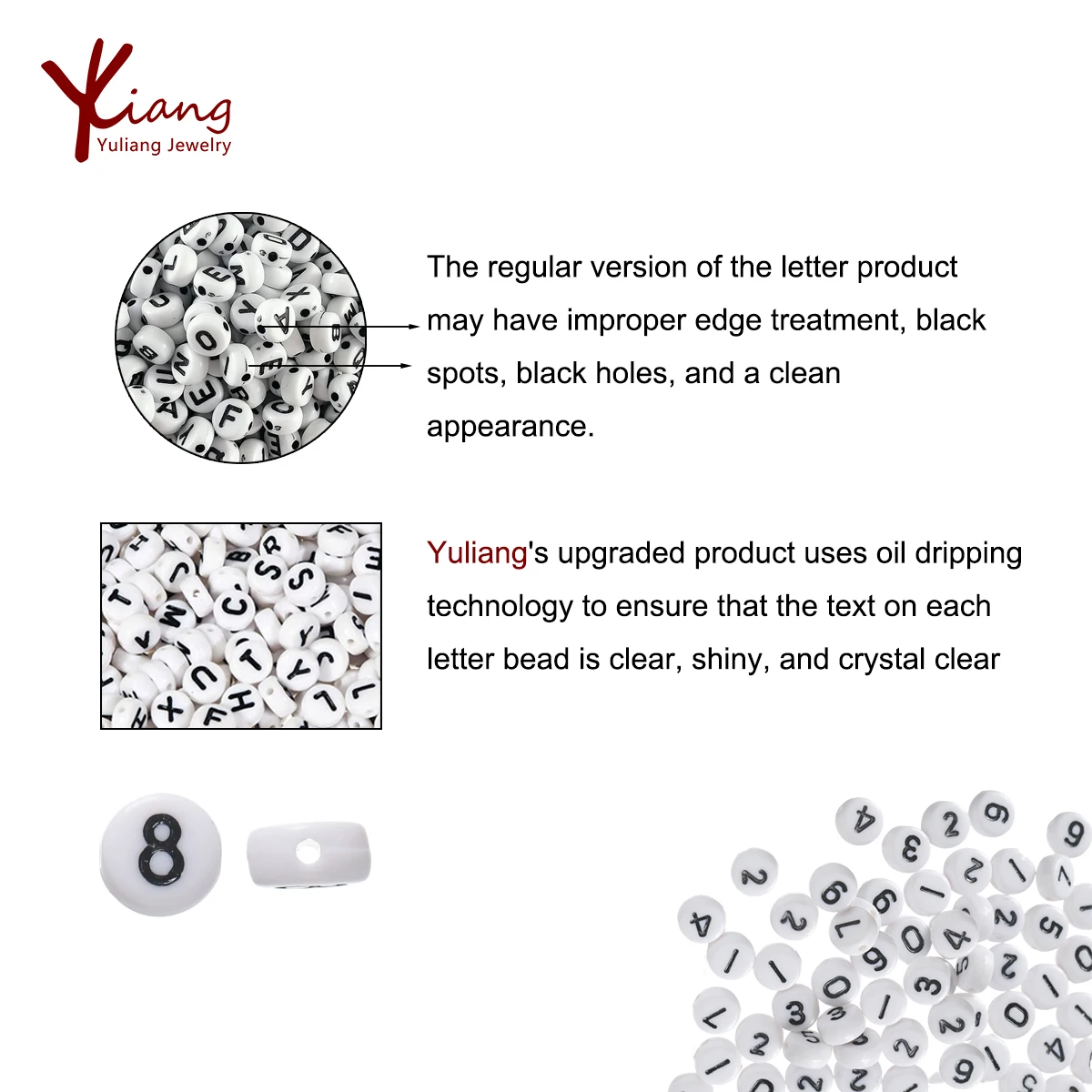 500g/1bags Wholesale DIY Jewelry Making Beads 4*7mm White Arabic Numerals Alphabet Fluorescent Dripping Oil Acrylic  Beads