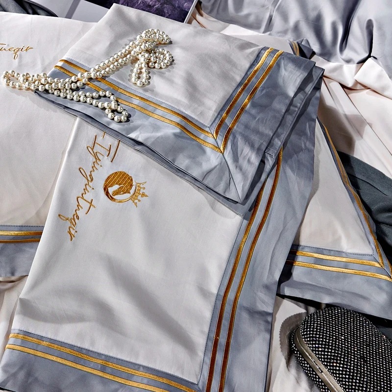 Luxury King size 600TC 5star white hotel linen bedding set bed sheet set