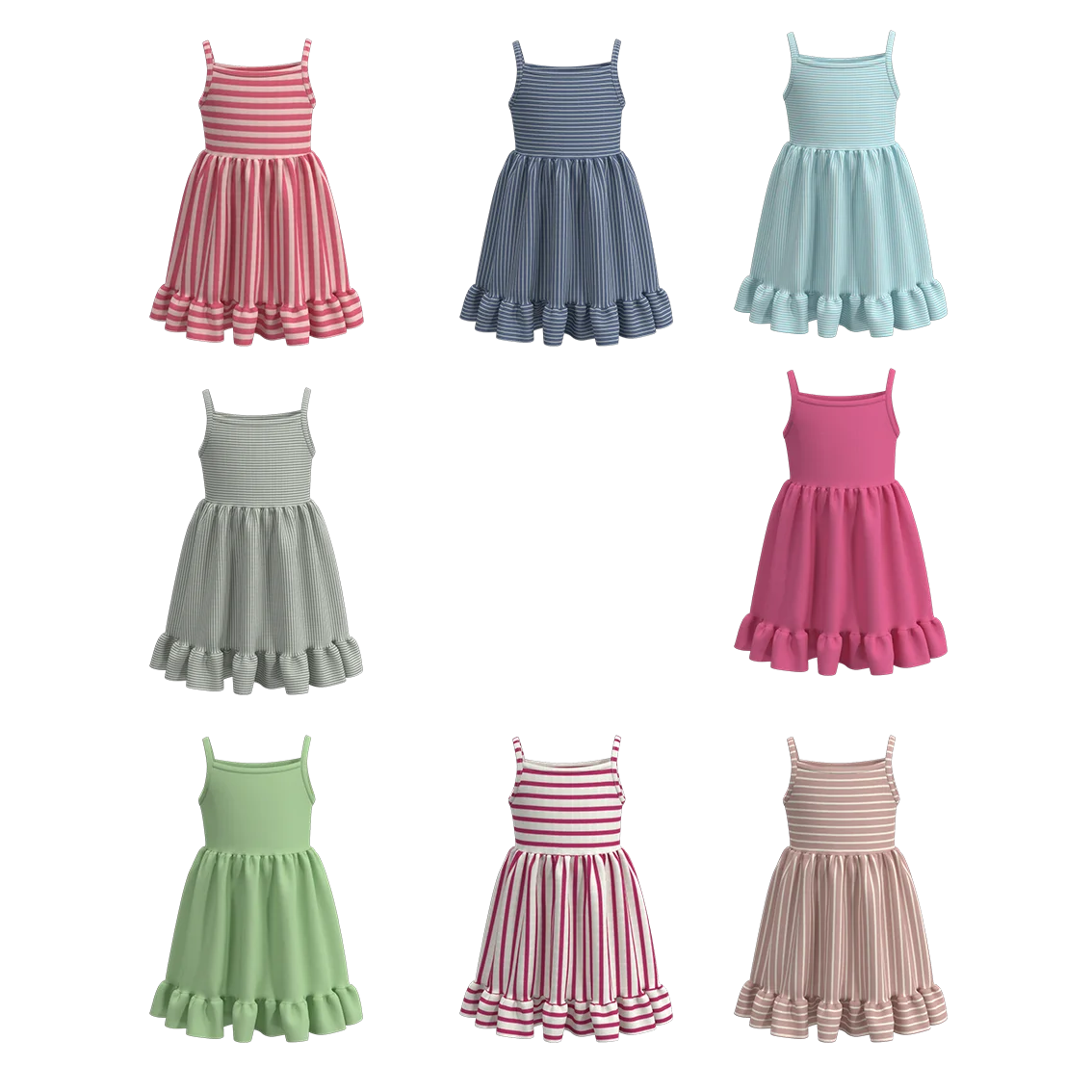 Baby Kids Toddler Girl Summer Organic Cotton Classic Casual Striped Slip Dress Ruffled Hem Ready to Ship Wholesale Customized