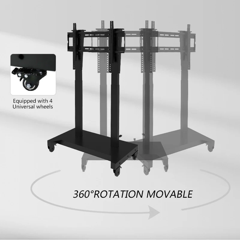 Floor Stand Remote Control Motorized Up To Down Tv Lift Mobile Electric Tv Trolley Cart Height Adjustable