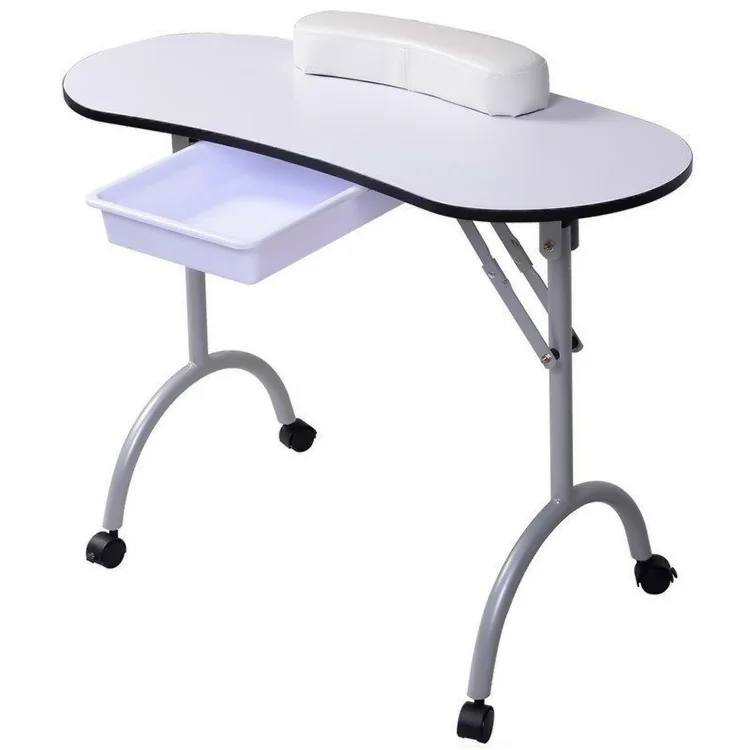 Modern SPA Beauty Nail Table, Convenient Wheels Nail Table,  Multi-functional Folding Manicure Desk Station With Drawer