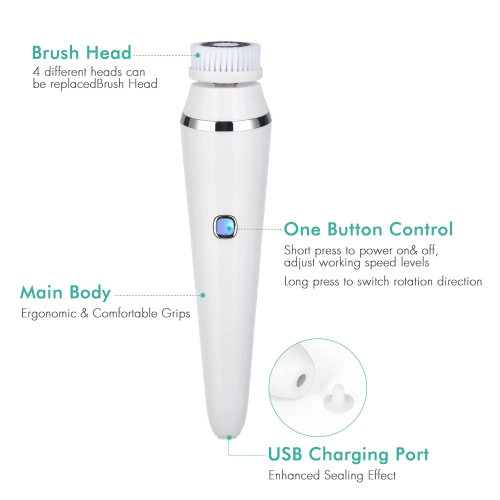 Free sample  4in One Facial Cleanser Brush Private Label Replaceable Cleaning Brush Head Waterproof Electric Face Brush