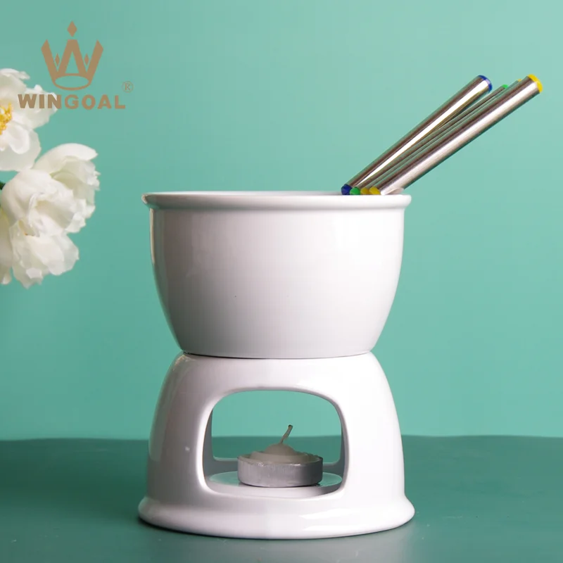 Round cheese chocolate ceramic fondue set