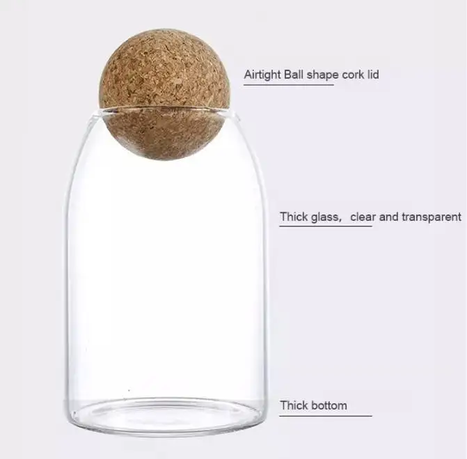 IKOO jar high borosilicate glass food storage containers set bottle glass jar with cork lids