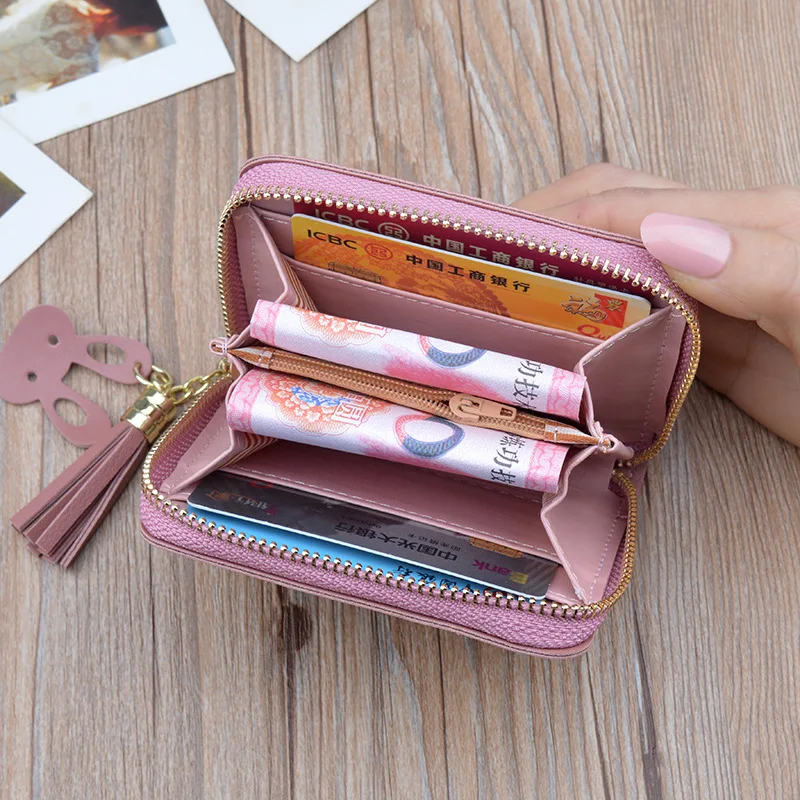 
Wholesale long wallet for women cute cartoon girls slim wallet hot selles PU leather coin purse girls small tassel card holder 